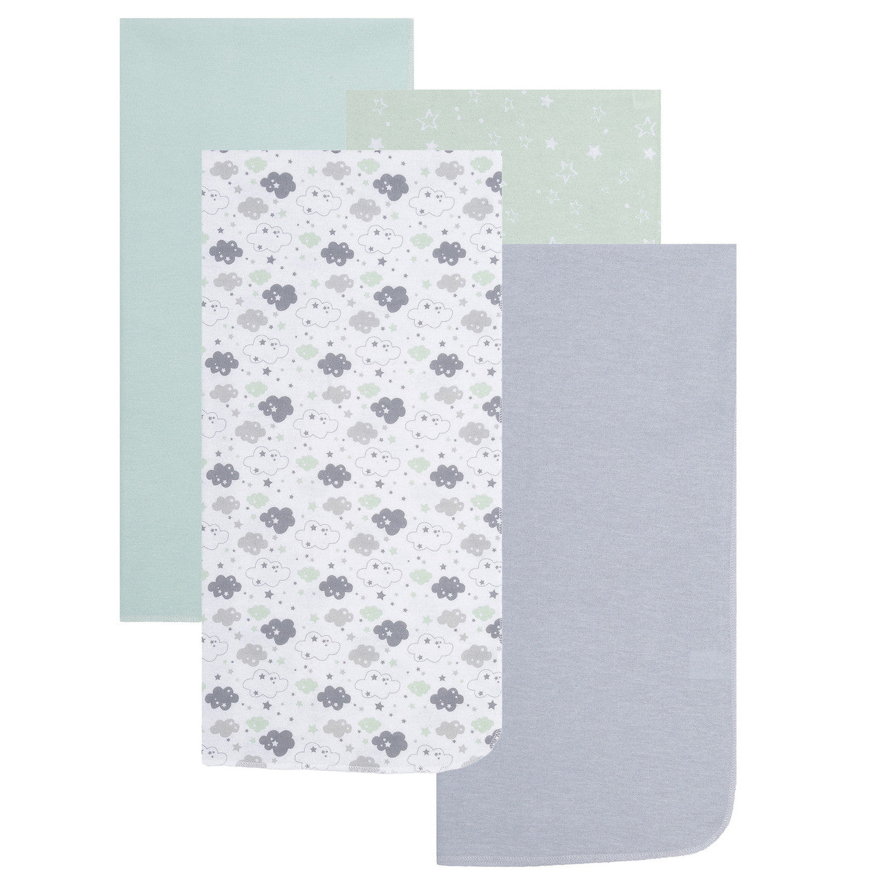 EVERYDAY KIDS 4 Pack Flannel Receiving Baby Blanket Set - Clouds/Stars