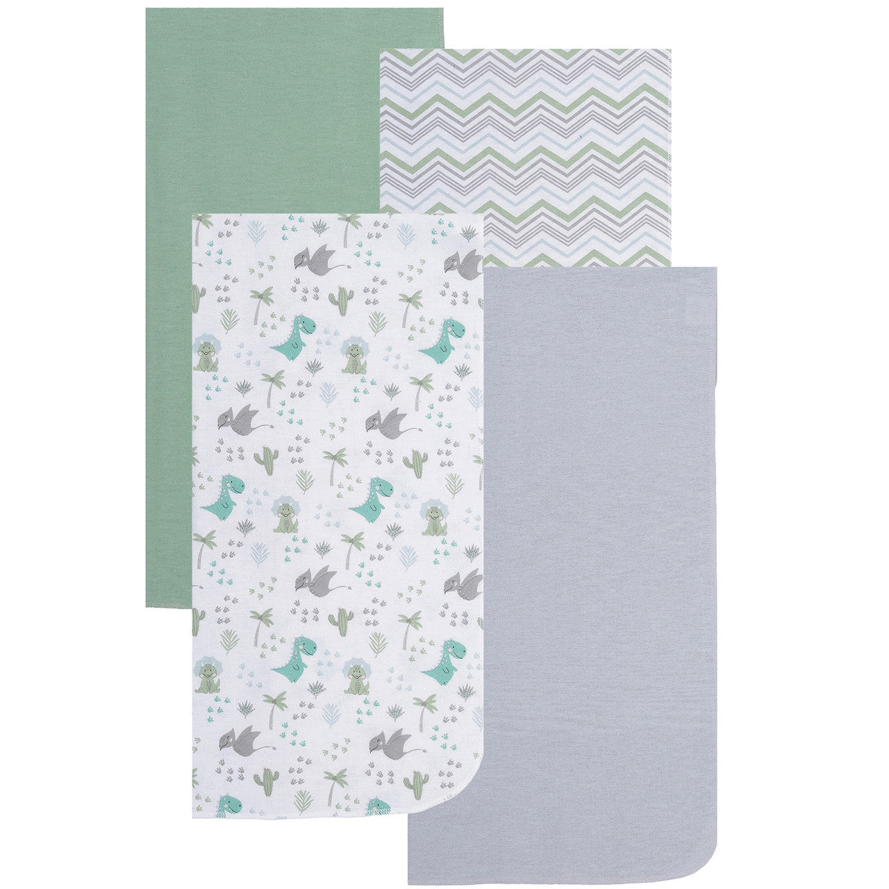 EVERYDAY KIDS 4 Pack Flannel Receiving Baby Blanket Set - Dinosaurs/Chevron