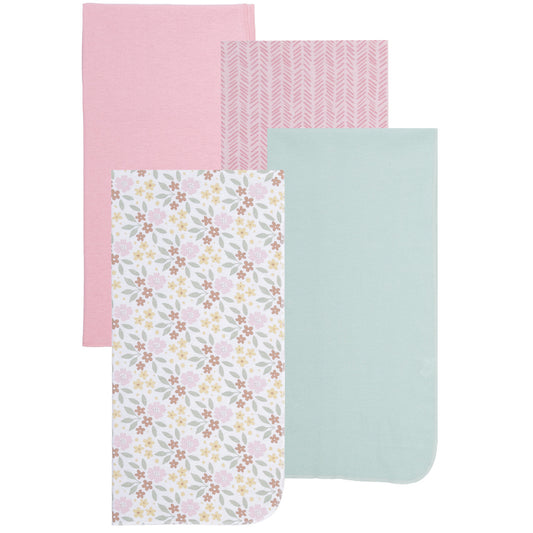 EVERYDAY KIDS 4 Pack Flannel Receiving Baby Blanket Set - Wild Flowers/Pink Dashes
