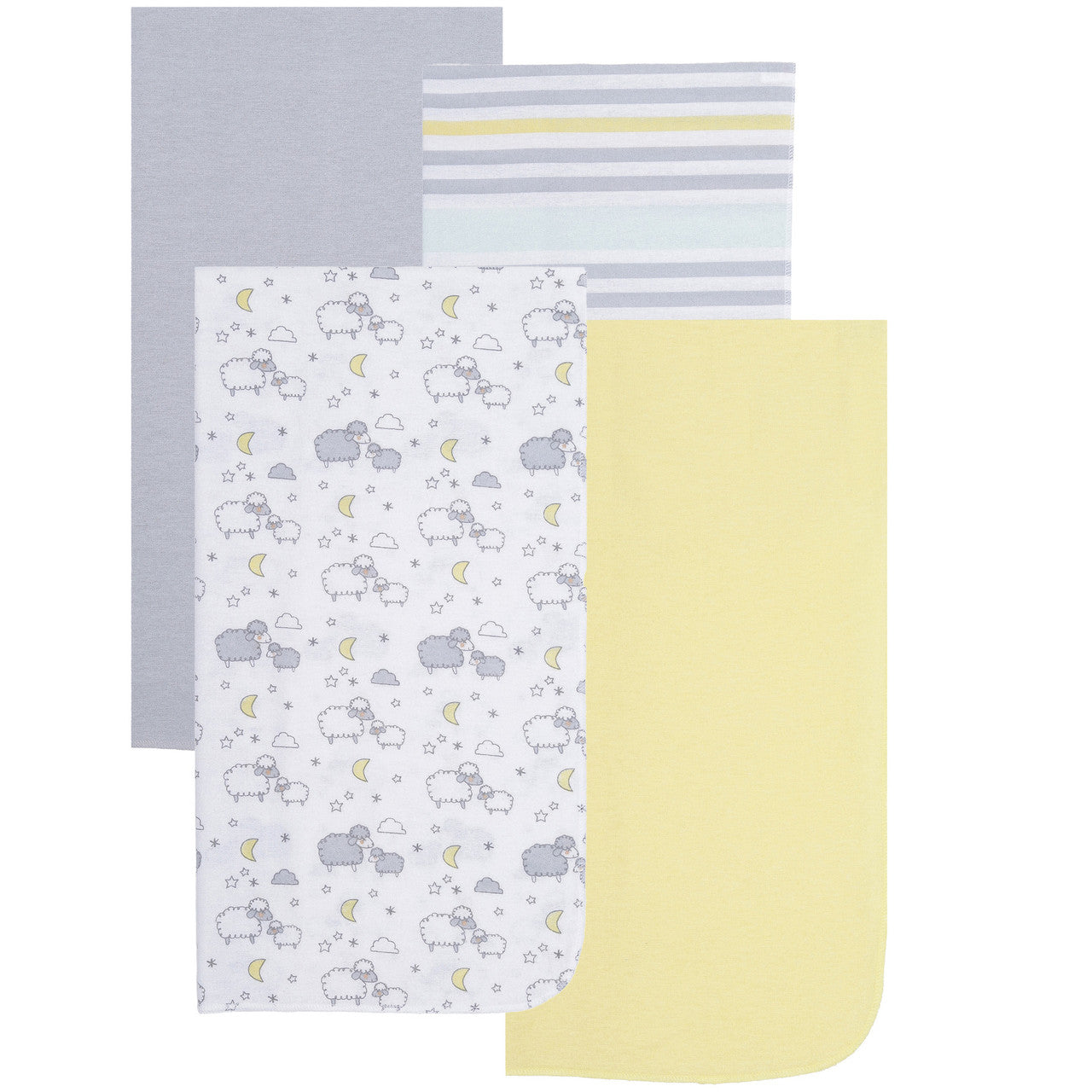 EVERYDAY KIDS 4 Pack Flannel Receiving Baby Blanket Set - Sheeps/Stripes