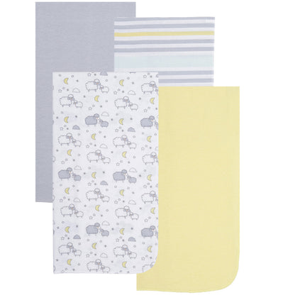 EVERYDAY KIDS 4 Pack Flannel Receiving Baby Blanket Set - Sheeps/Stripes