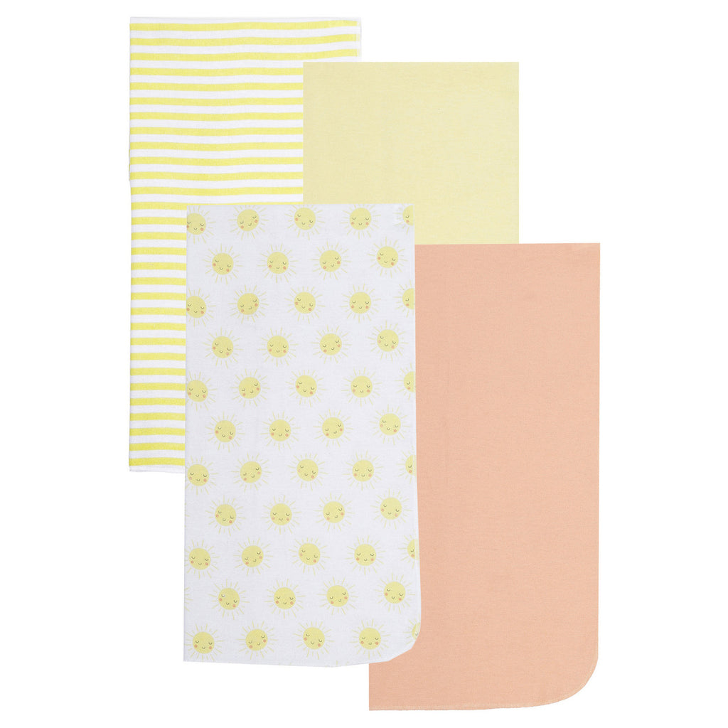 EVERYDAY KIDS 4 Pack Flannel Receiving Baby Blanket Set - Sun/Yellow Stripes