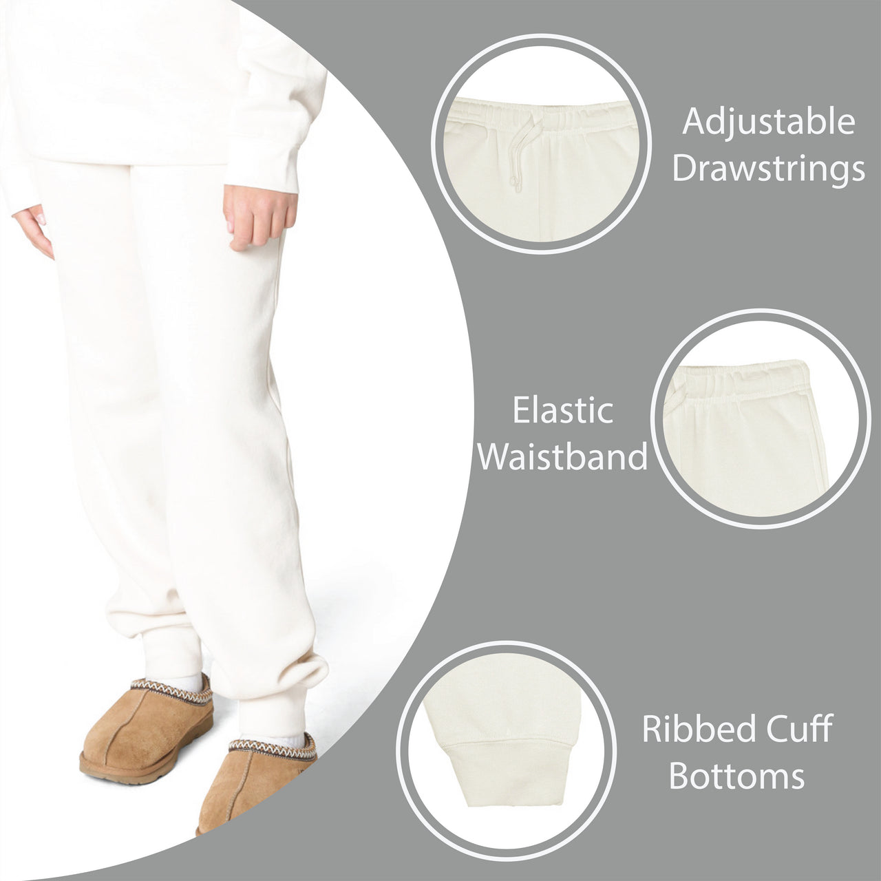 EVERYDAY KIDS Girls’ Off-White Cotton Fleece Sweatpants
