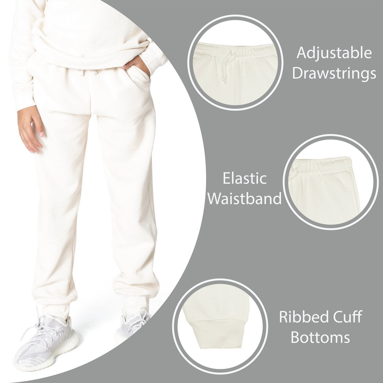 EVERYDAY KIDS Boys Off-White Cotton Fleece Sweatpant Joggers with Pockets