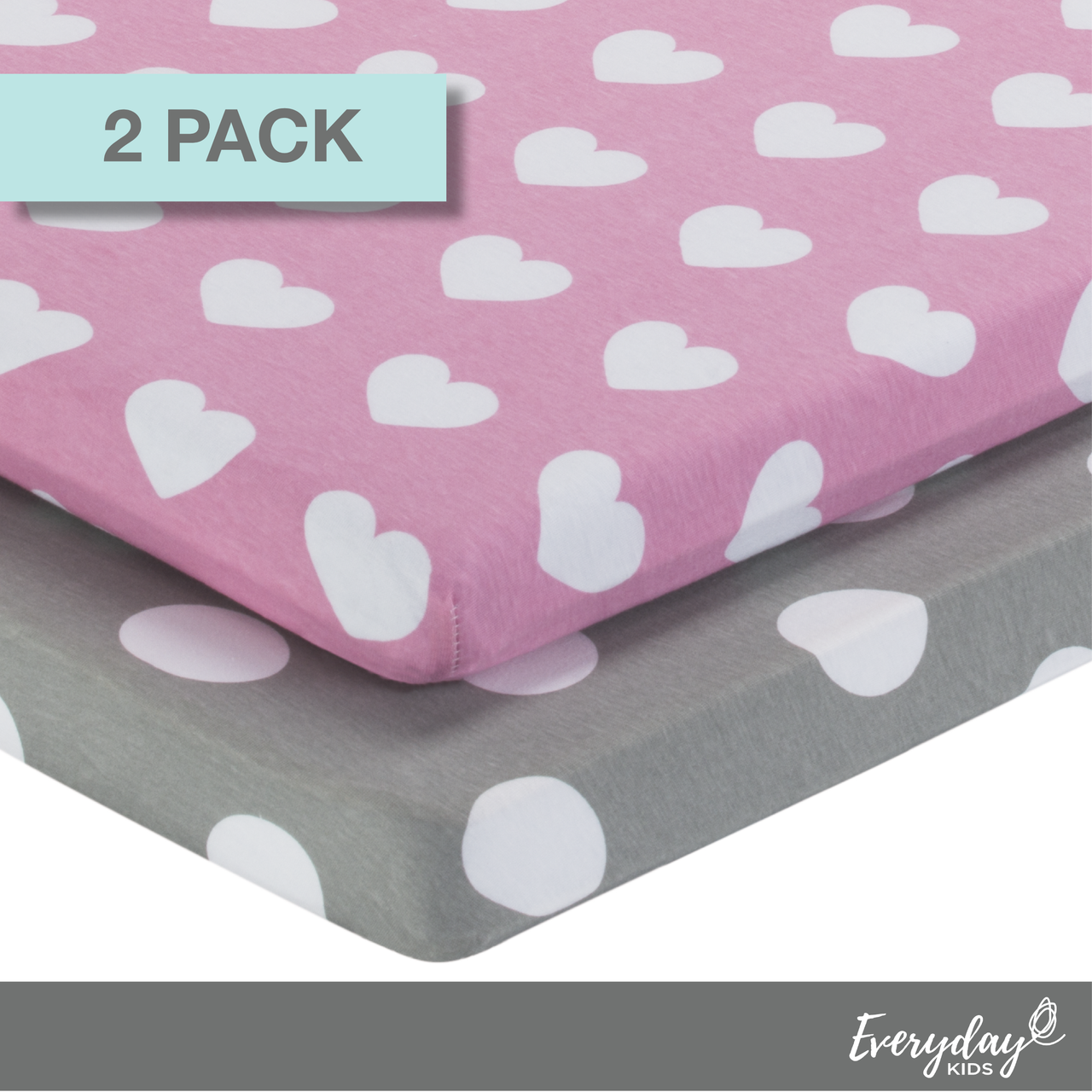 EVERYDAY KIDS 2 Pack Cotton Jersey Knit Cradle Sheet Set - Hearts/Polka Dots