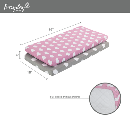 EVERYDAY KIDS 2 Pack Cotton Jersey Knit Cradle Sheet Set - Hearts/Polka Dots