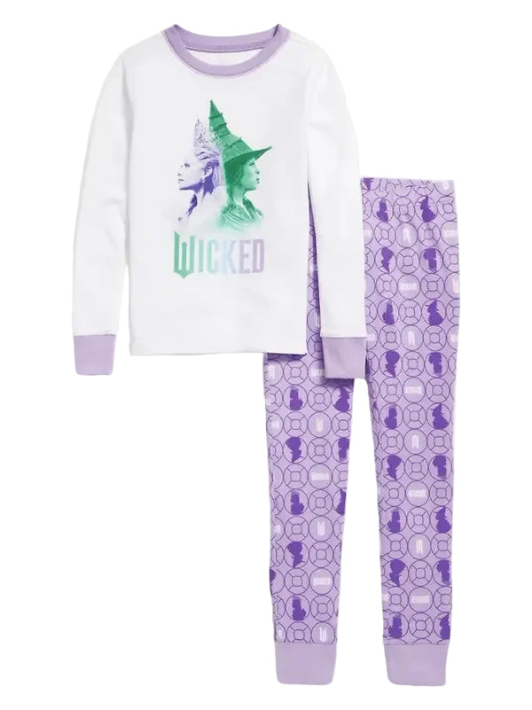 Disney Wicked Two-Piece Pajama Set Long Sleeve Graphic Top and Lavender Printed Pants Sleepwear Set Size M