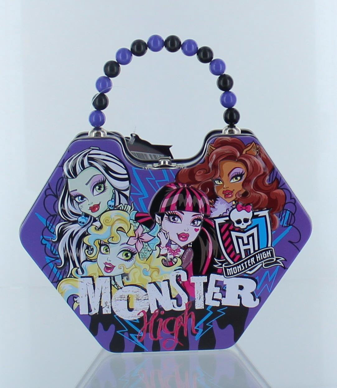Monster High Purse Shaped Tin Box With Beaded Handle-Purple