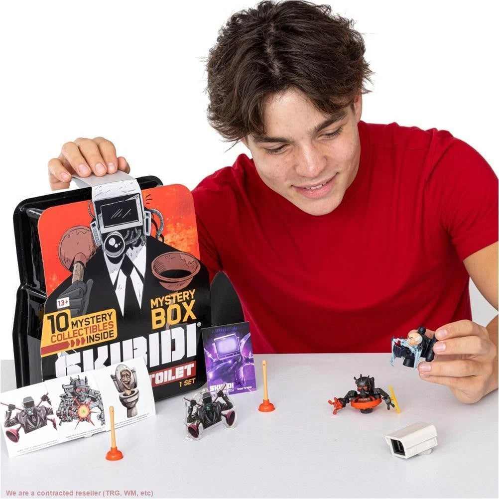 Skibidi Toilet Mystery Box Playset, 10 Surprise Collectibles Inside with Mini Figures, View Finder, Clip-On & Accessories, Ages 13+